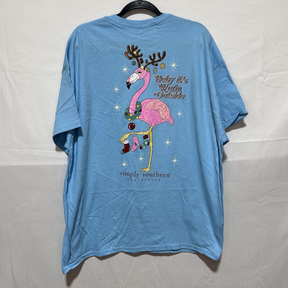 NWT Simply Southern "Baby It's Warm Outside" Flamingo Christmas Tshirt XXL